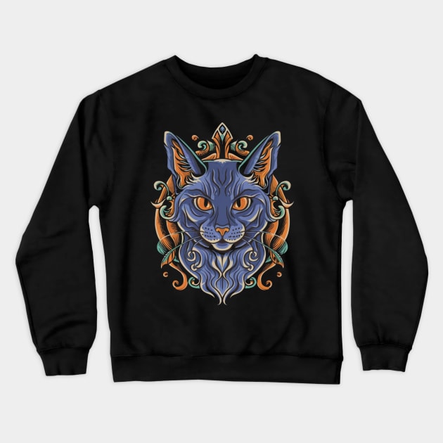 Mystic Cat Tattoo Crewneck Sweatshirt by Goku Creations